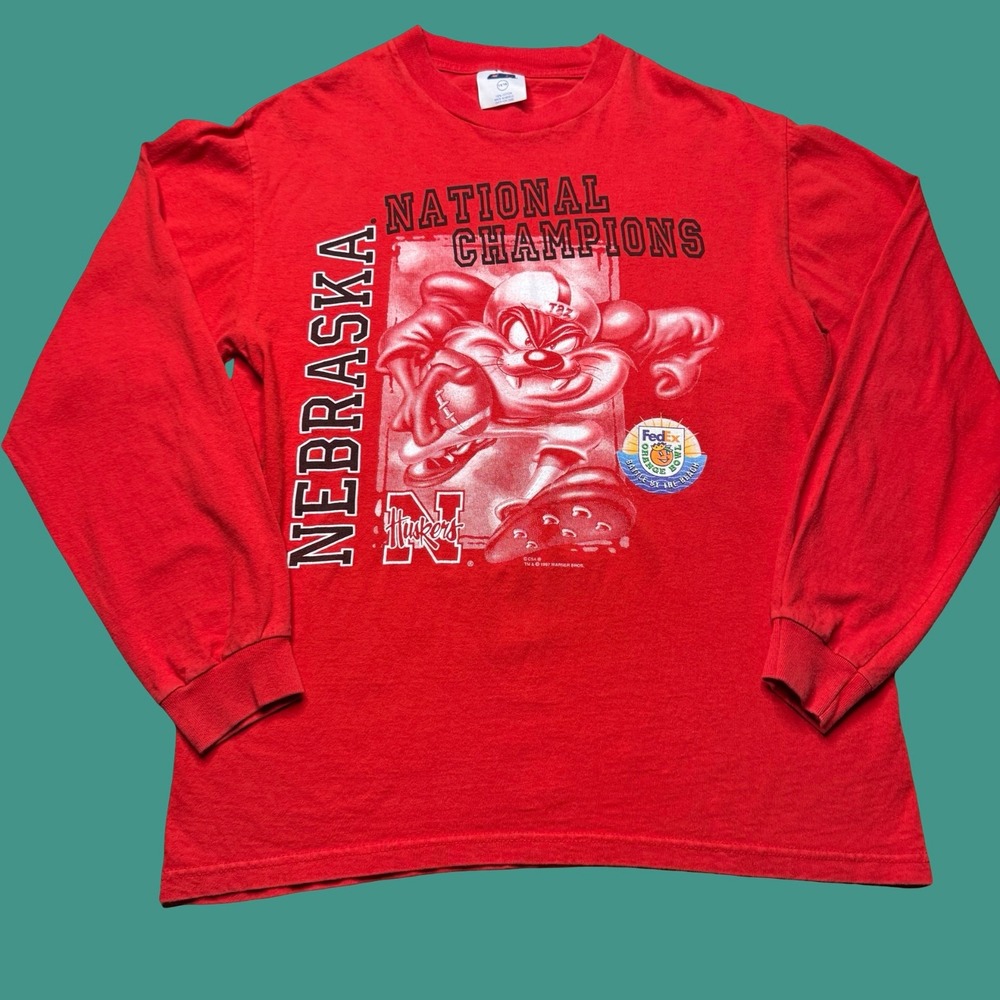 Vintage 1997 Nebraska Huskers Taz Long Sleeve T Shirt Youth 14/16 XL Orange Bowl